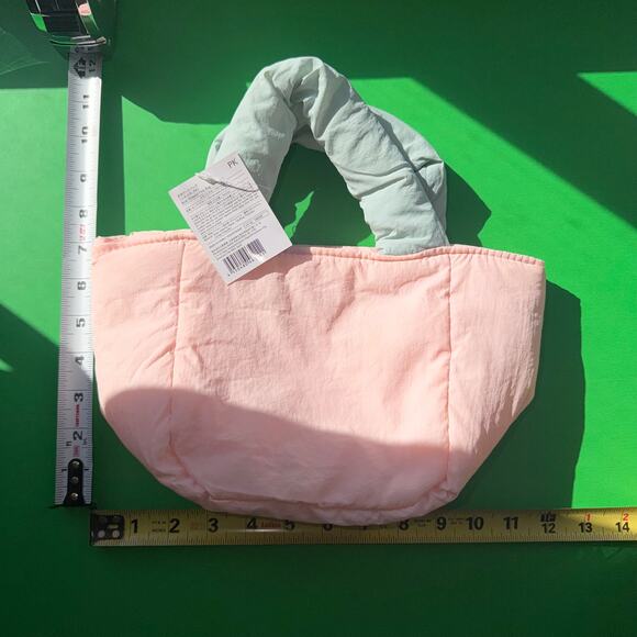 Japan Soft Pink Puffy Poof Chunky Tote Bag Purse Wristlet Set Whimsy 90s Daiso - Picture 5 of 7